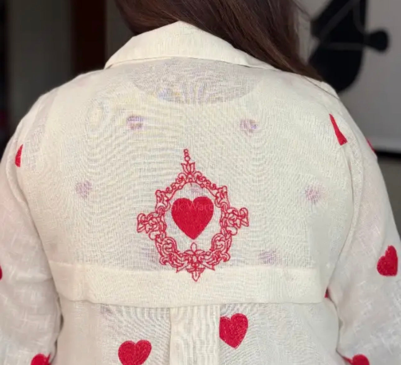 Heart embroidery cotton linen dress with jacket