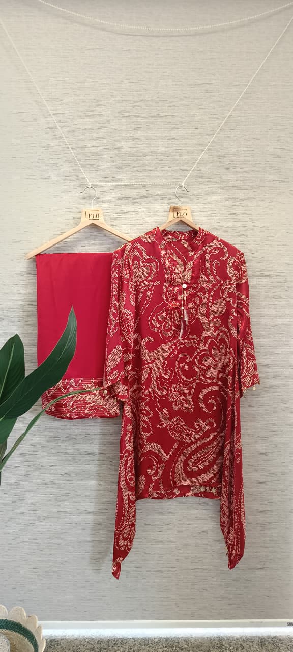 Bandhani Farshi bottom with gajji top co ord set