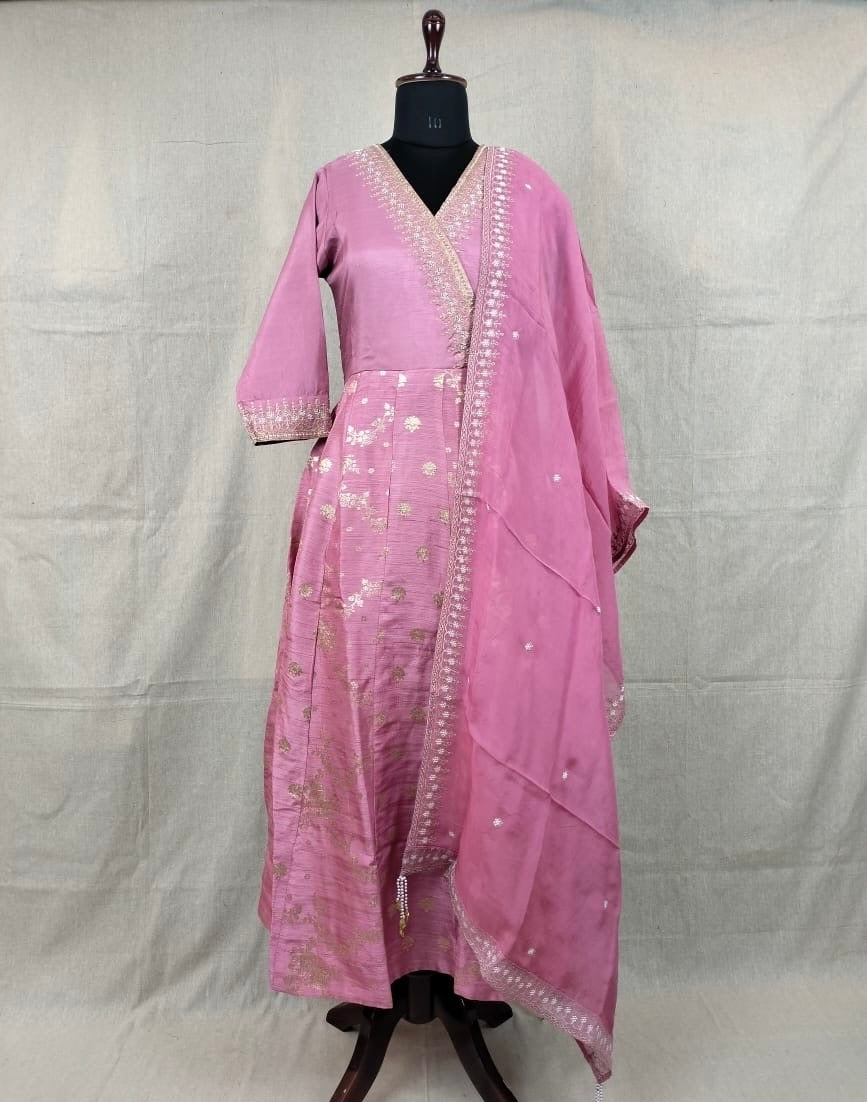 Mauve Kalidar Suit Set with Delicate Jacquard Weaving