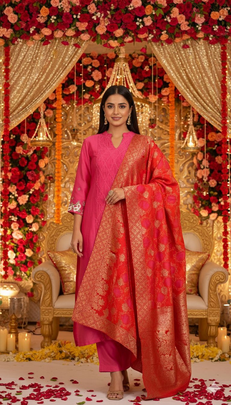 Premium ethnic chandari silk with pure banaras Dupatta