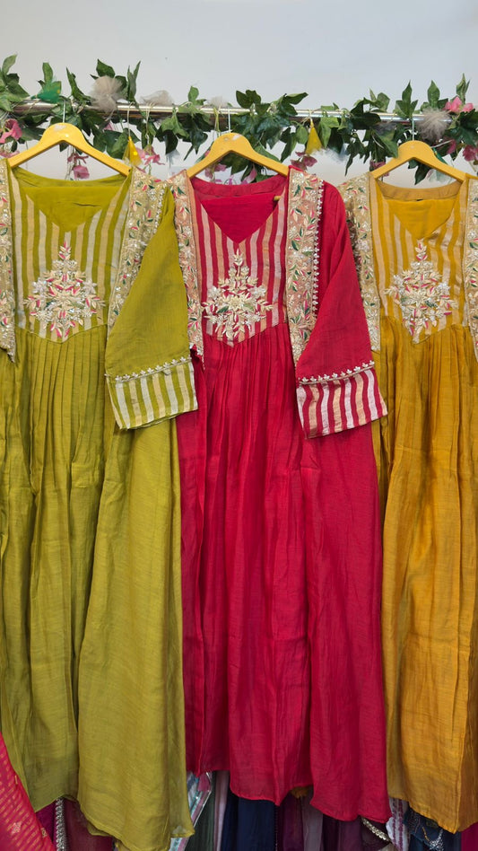 Jacket style mul chandari kurta pant