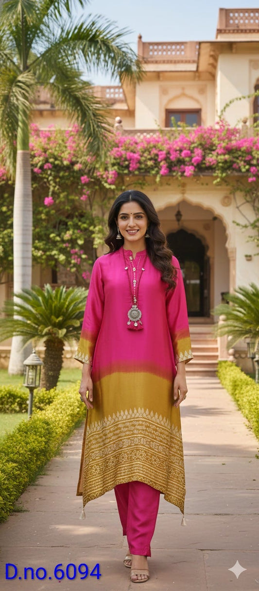 Pink Gajji kurta pant with cotton lining