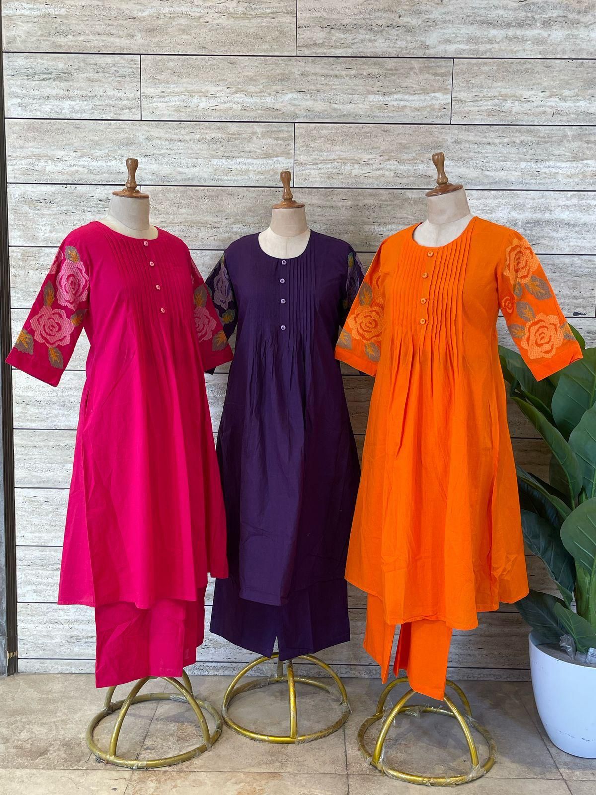 Embroidery sleeves cotton kurta pant