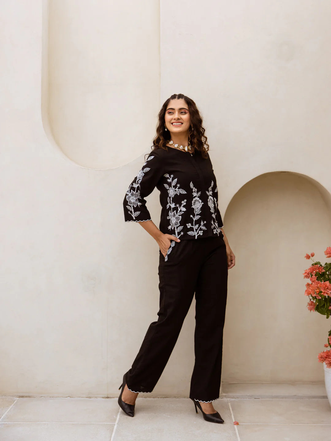 Mia black embroidery co-ord set