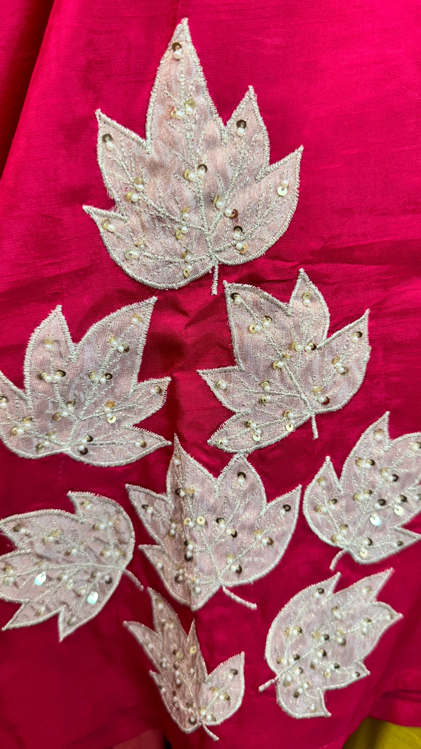 Hot pink contrast blue appliqué dup