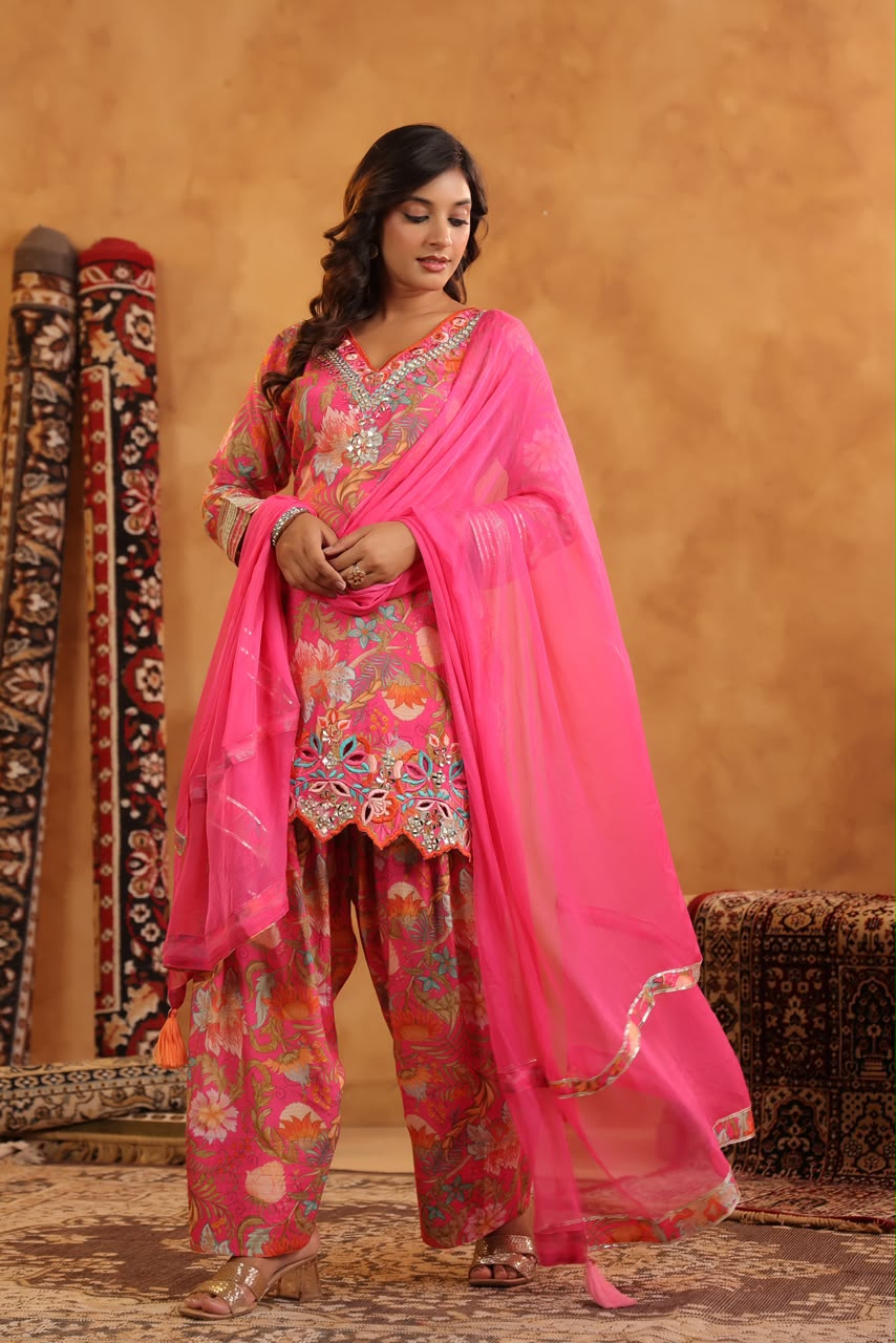 Muslin silk Farshi salwar suit with pure chiffon Dupatta