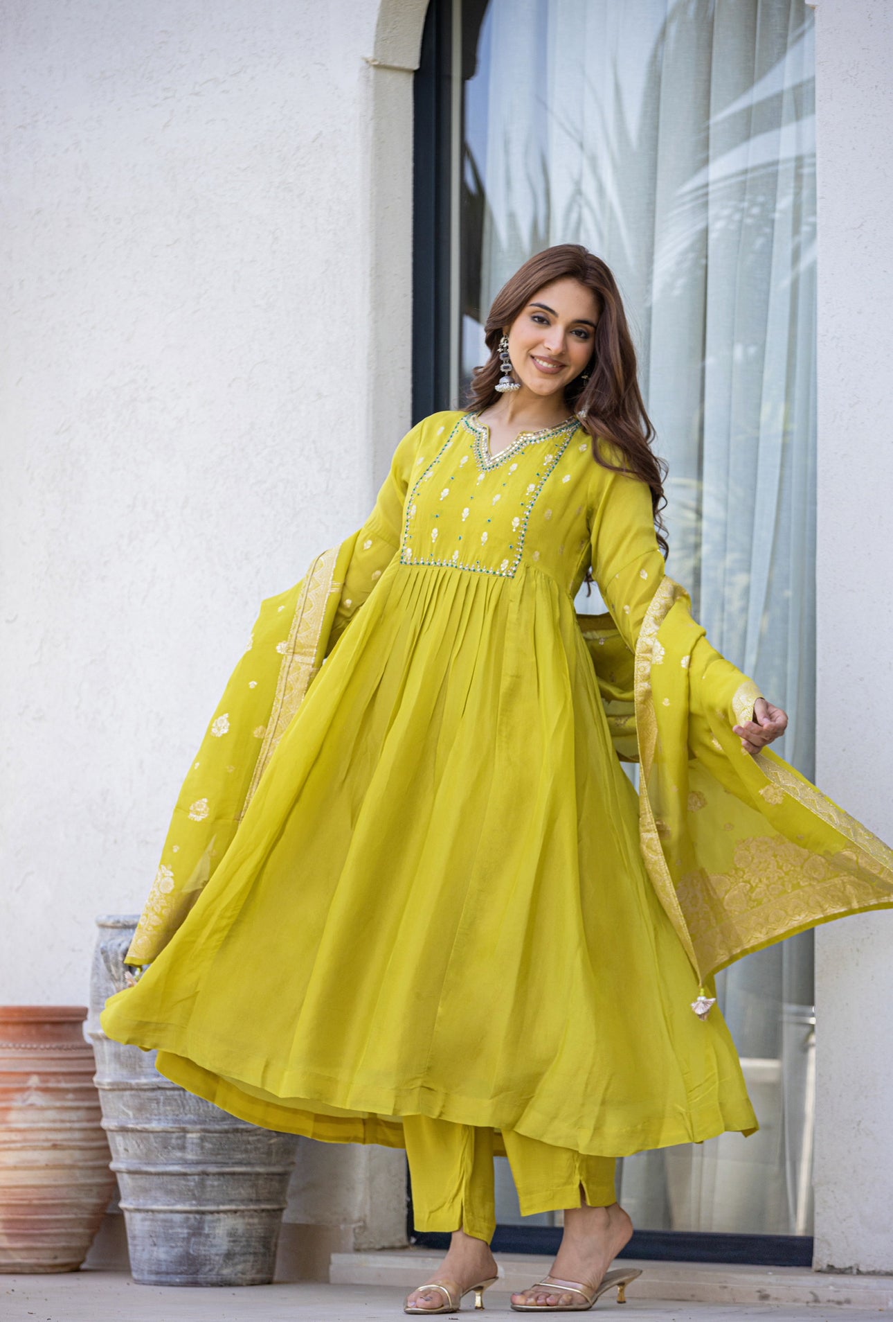 Green organza tissue Anarkali