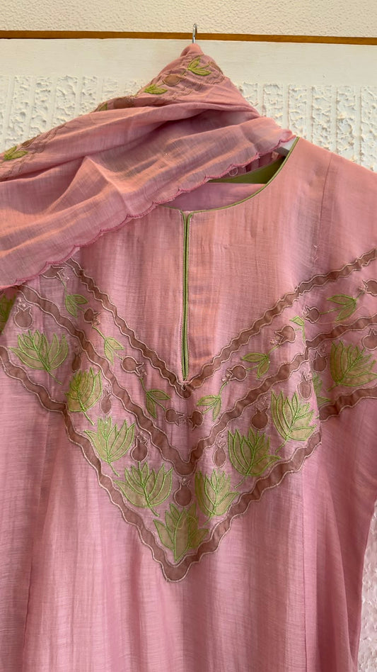 Pastel appliqué descent mul chandari suit