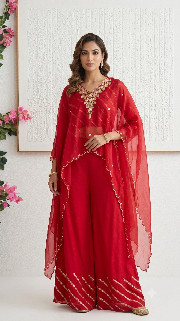 Soft organza Cape style Indo western