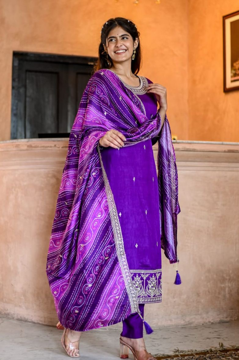 Ethnic Bandhani suit in 3 beautiful colours