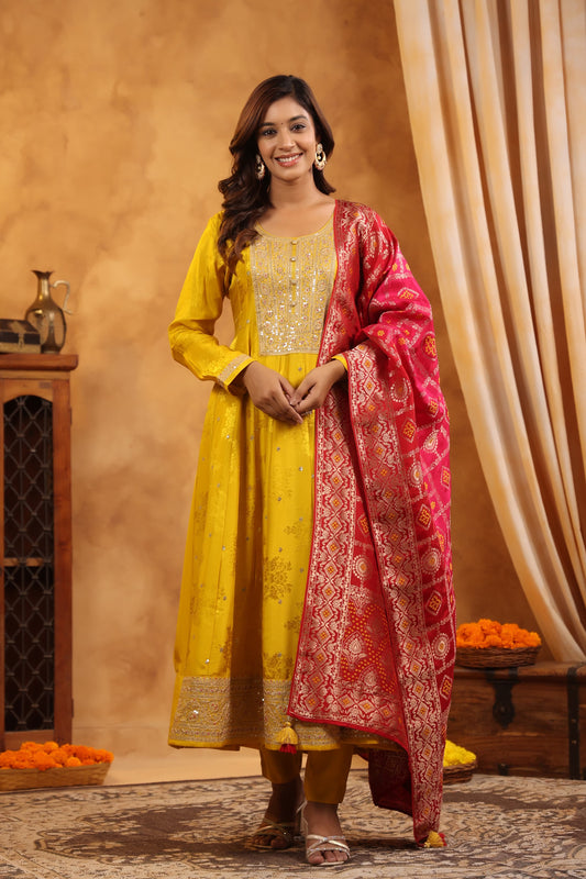 Yellow silk gharchola duppata