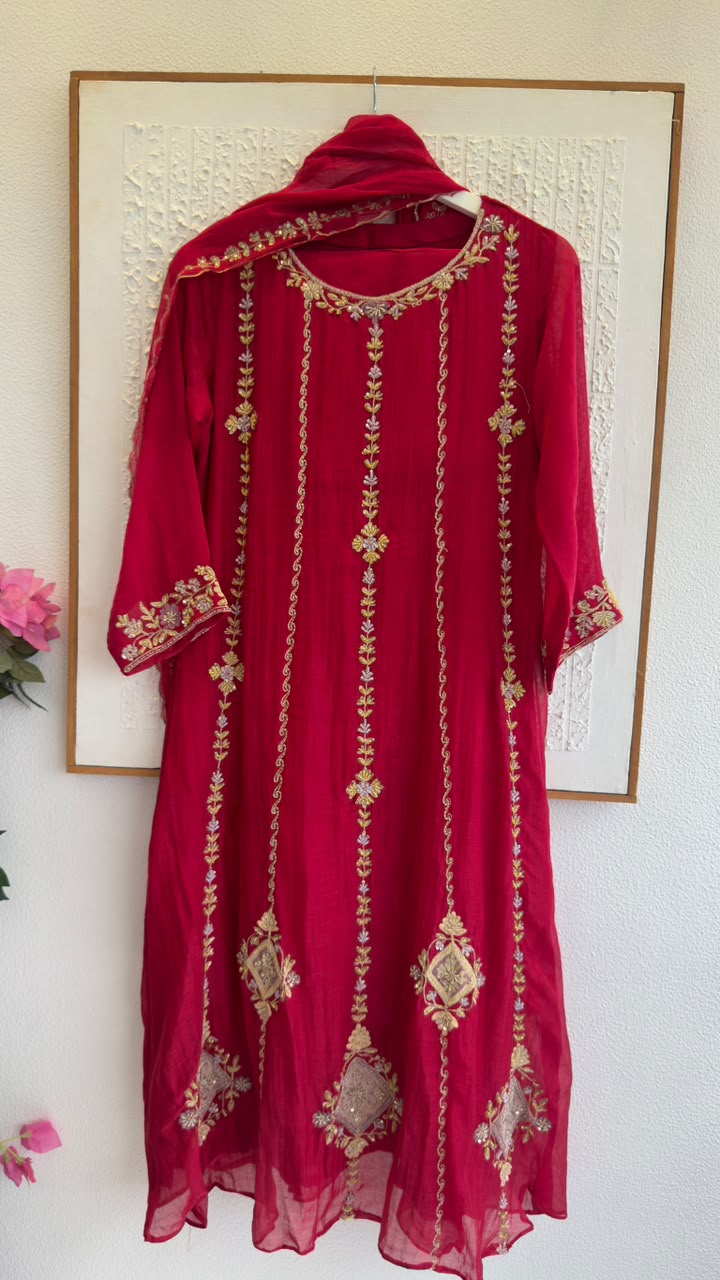 Rakhi special Anarkali in mul chandari fabric