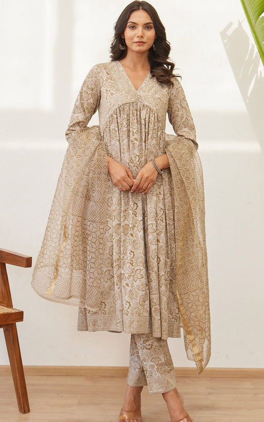 Floral Printed Pure cotton Silk Empire