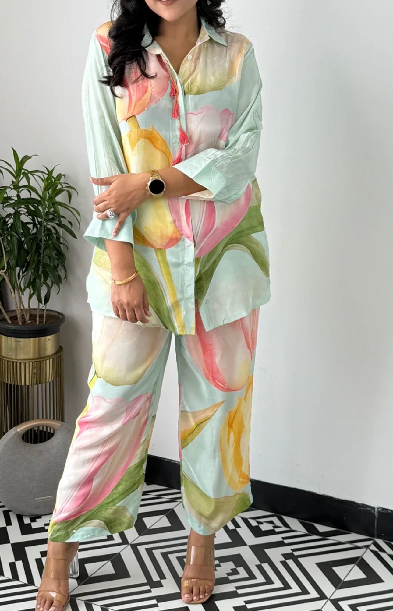 Blue floral crepe co ord set