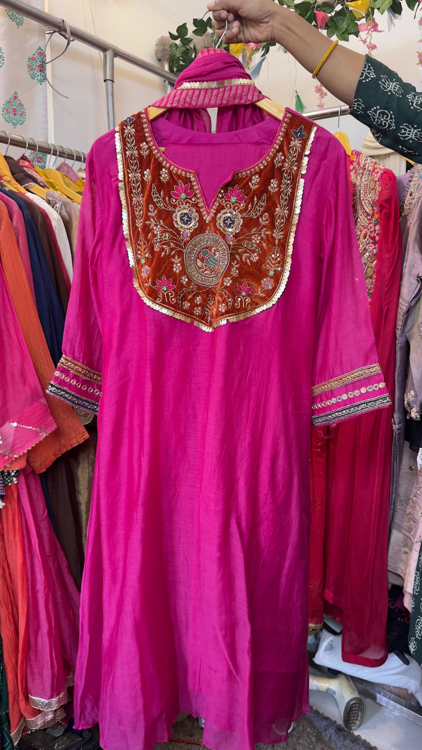 Velvet mul chandari Anarkali suit