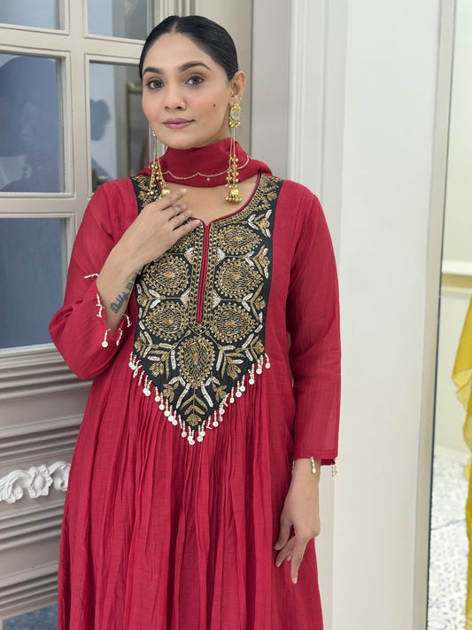 Marron mul chandari Anarkali