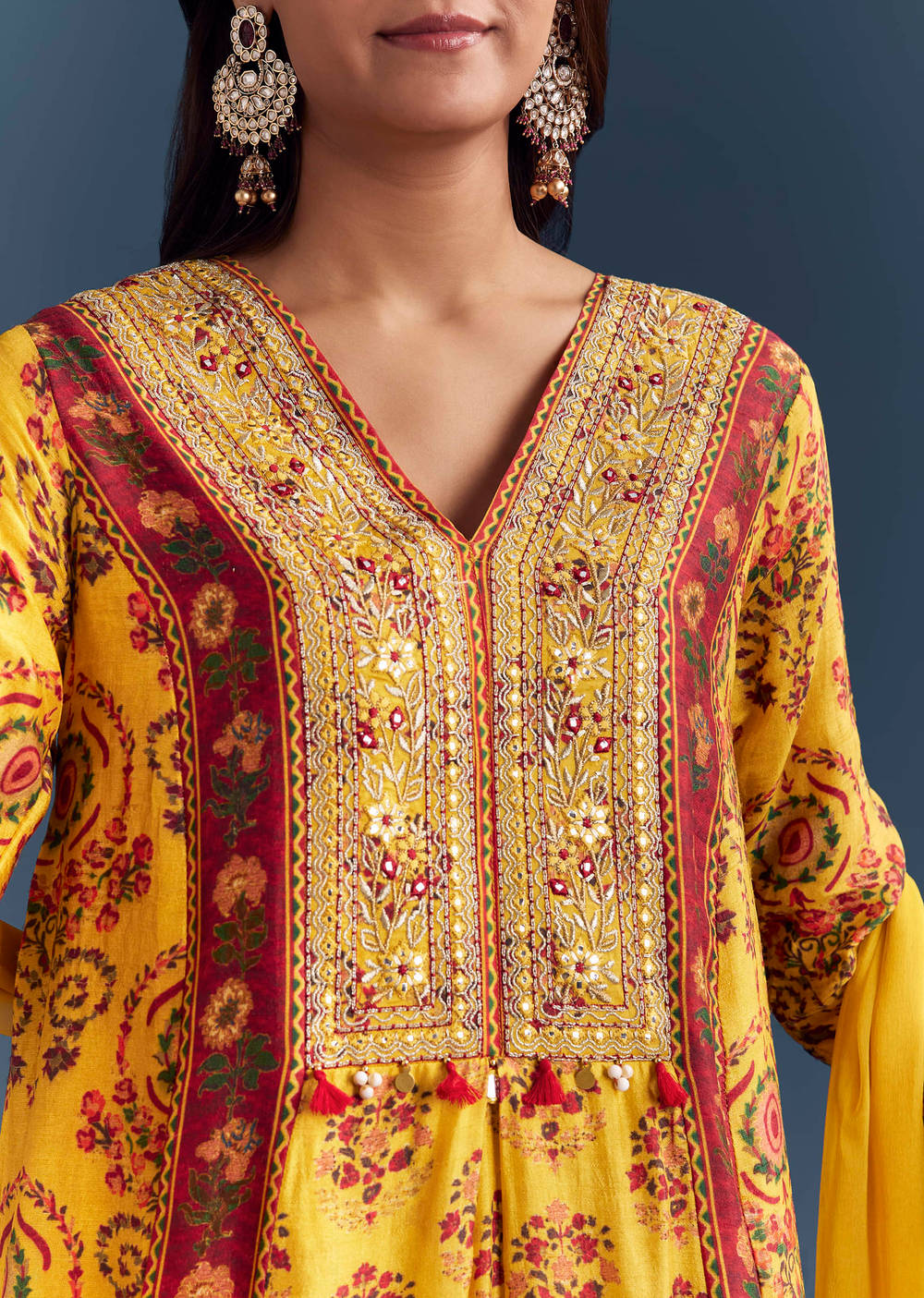 Premium raw silk Anarkali with chiffon Dupatta