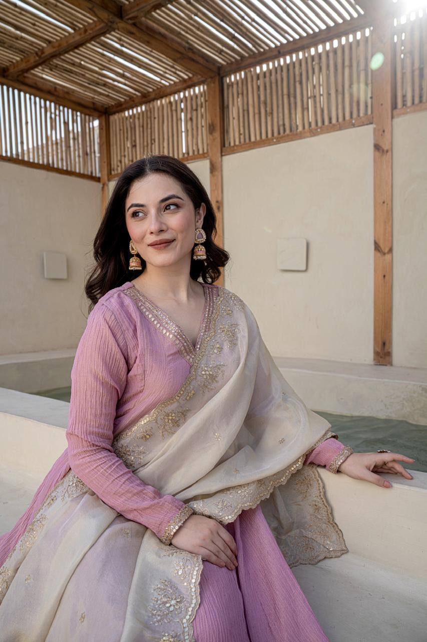 Blush pink tissue Anarkali