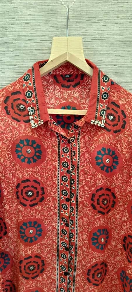 Red Ajrakh crepe skirt