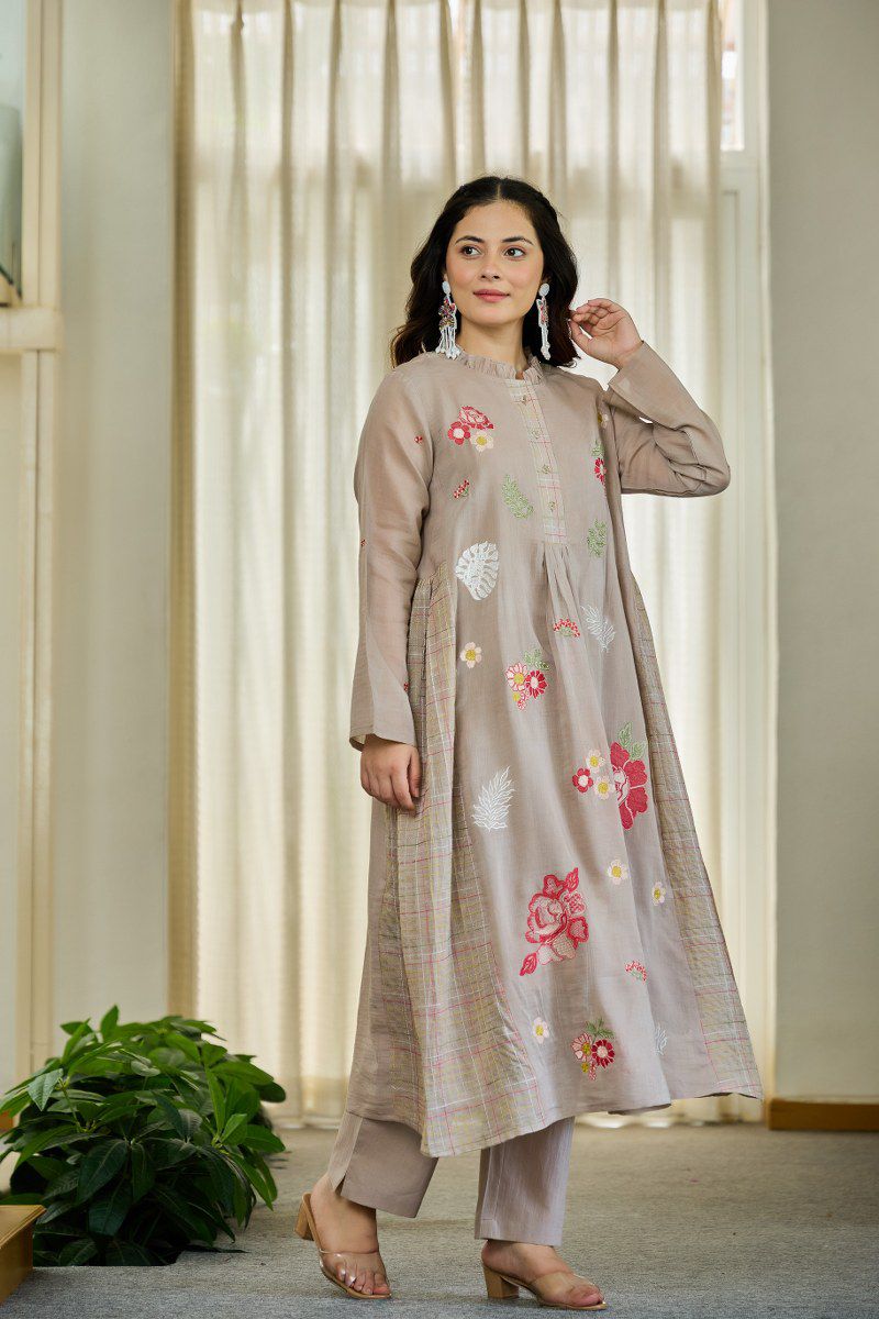Preety cotton Aline kurta pant  all over embroidery