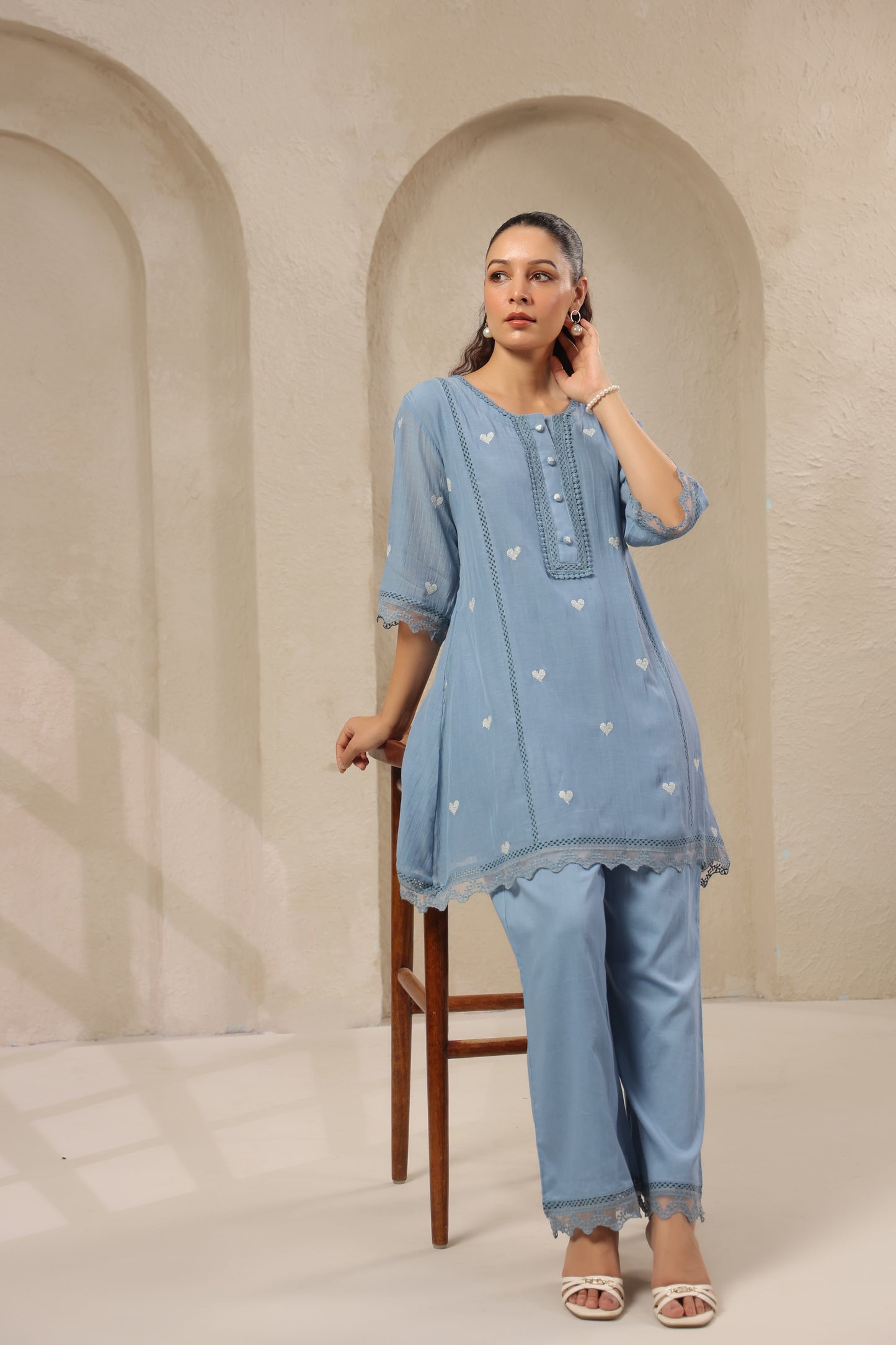 Heart blue pink mul chandari co ord set