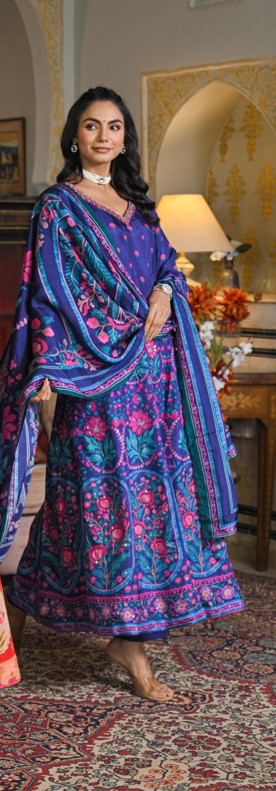 Floral silk Anarkali