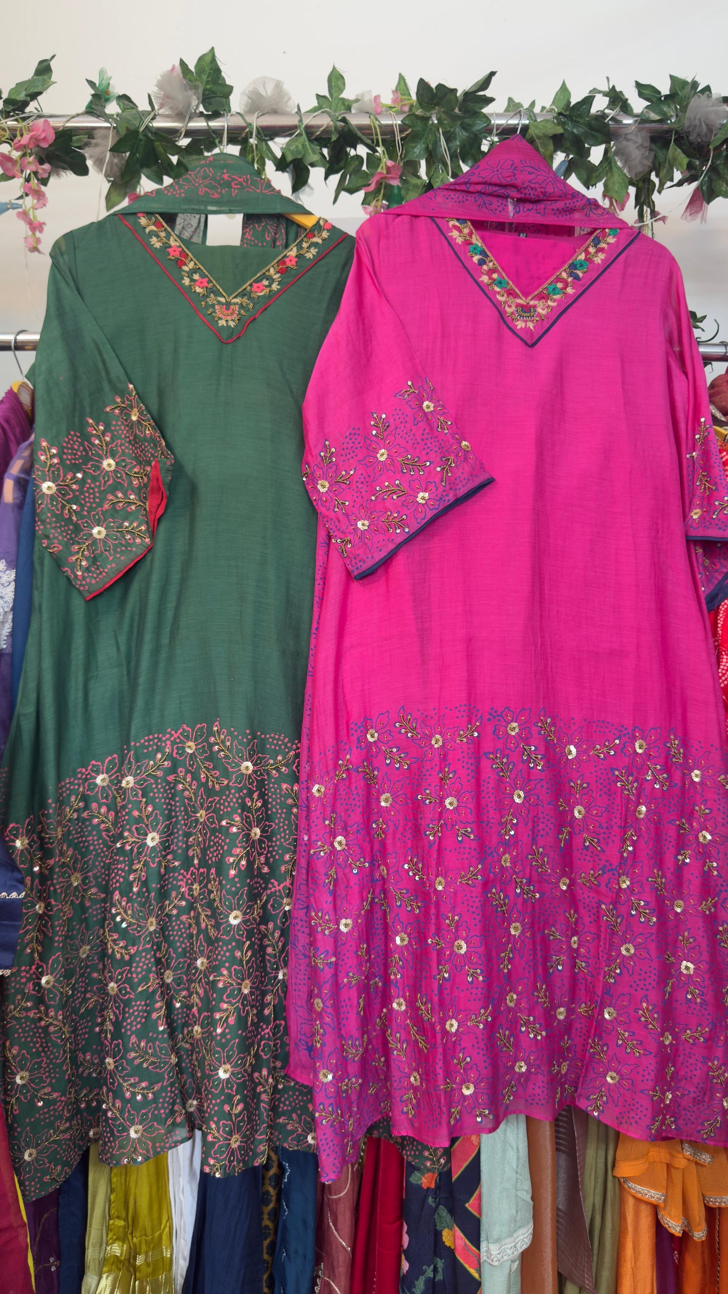 Mul chandari hand printed with hand work Aline suit