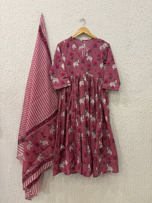 Blush pink  picwai cotton Anarkali suit