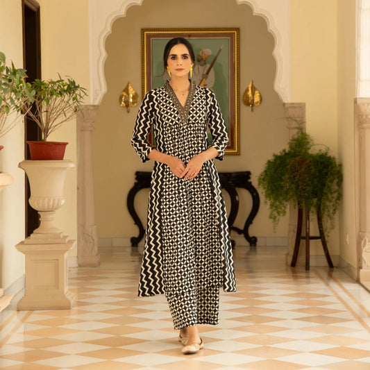 Monochromatic A-Line Embroidered Kurta Pant Co-Ord Set