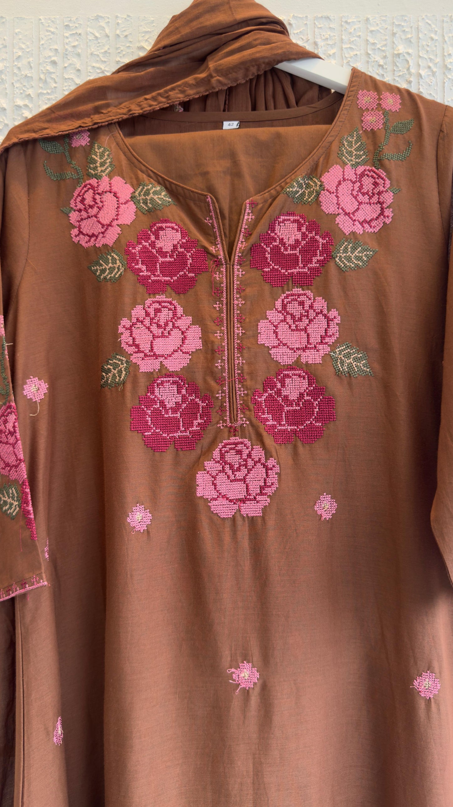 Rose cross embroidery cotton Aline suit