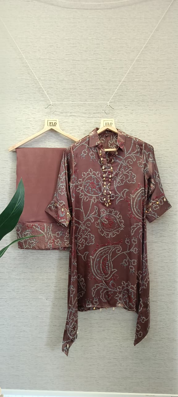 Bandhani Farshi bottom with gajji top co ord set