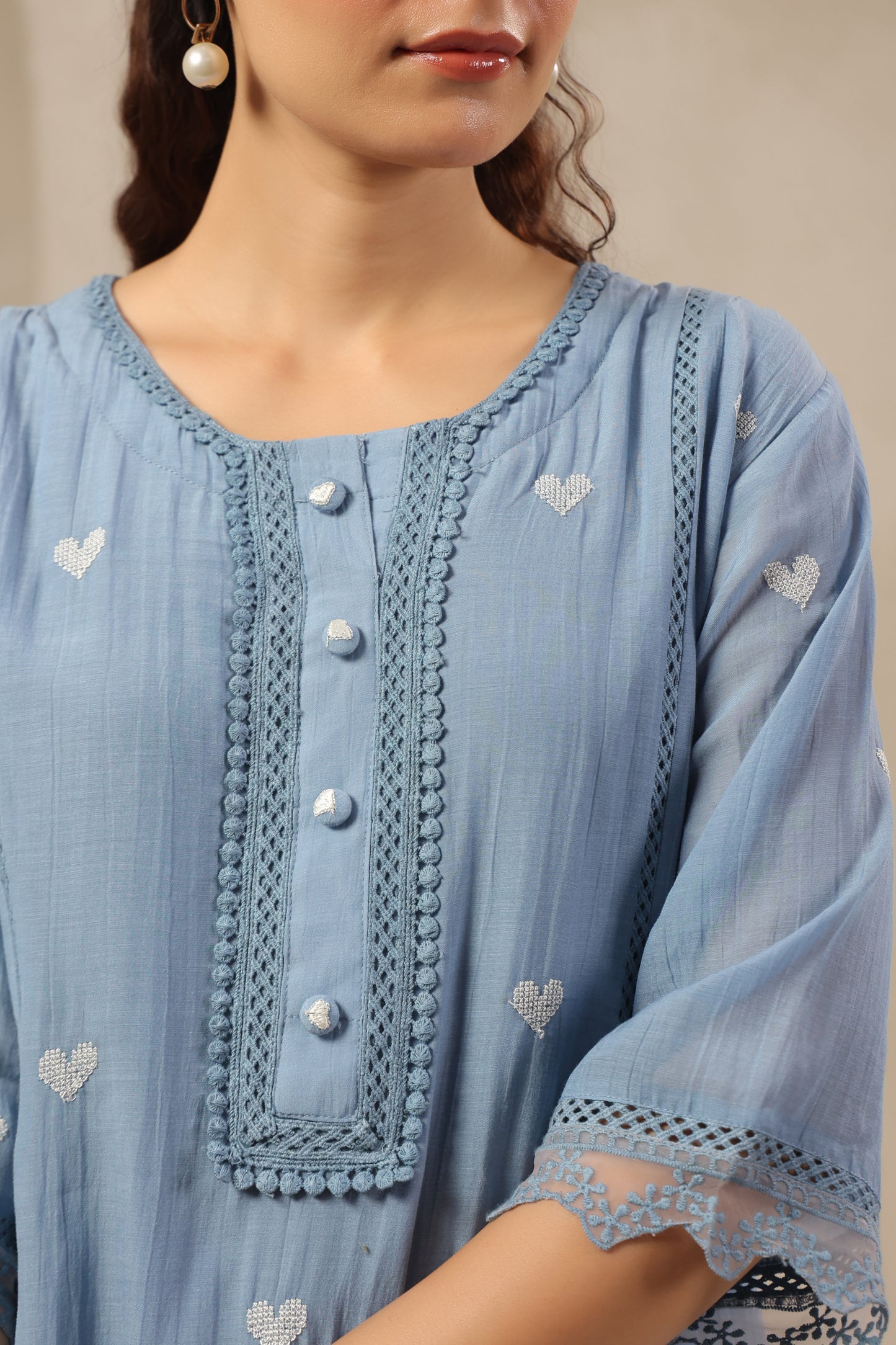 Heart blue pink mul chandari co ord set