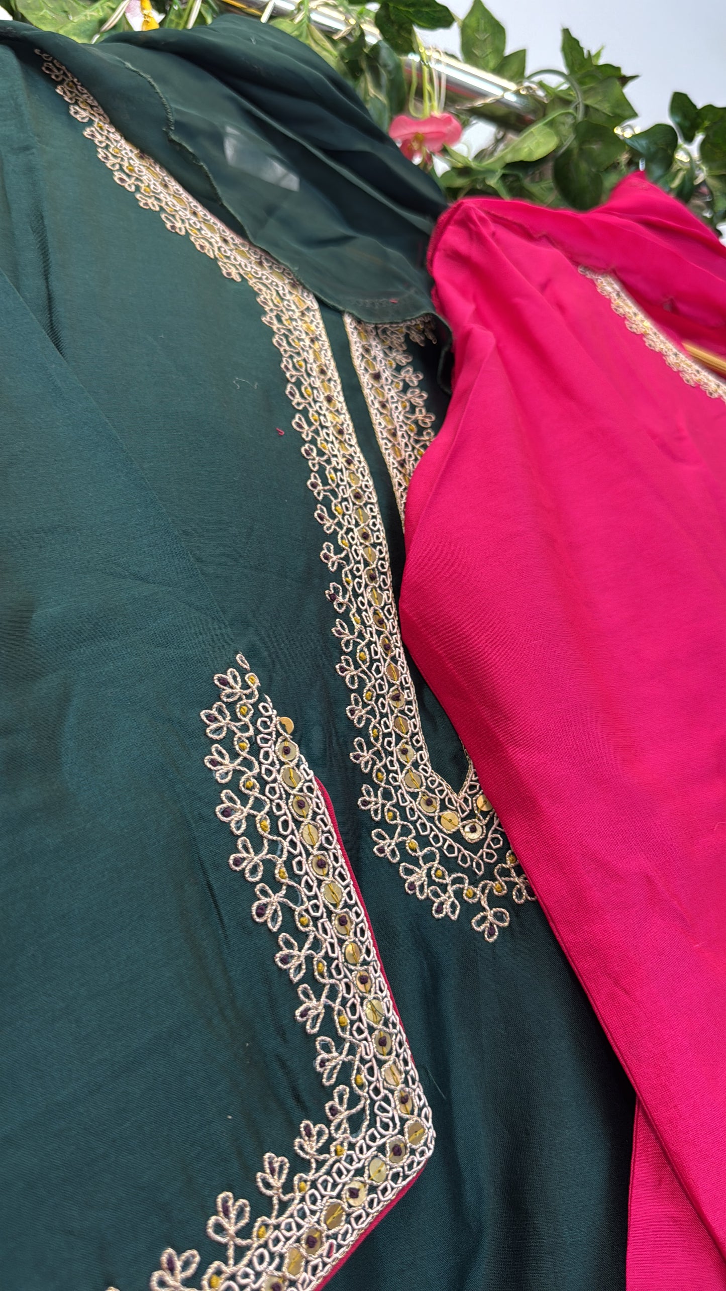Silky heavy hand work hem suit