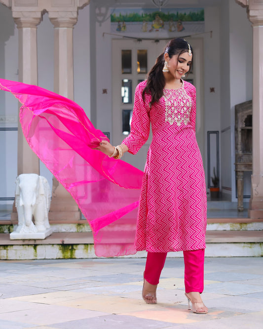 Pink/puple Bandhani pure muslin suit