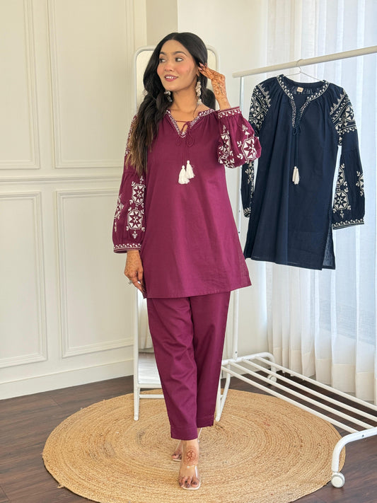 Cotton embroidery co ord set