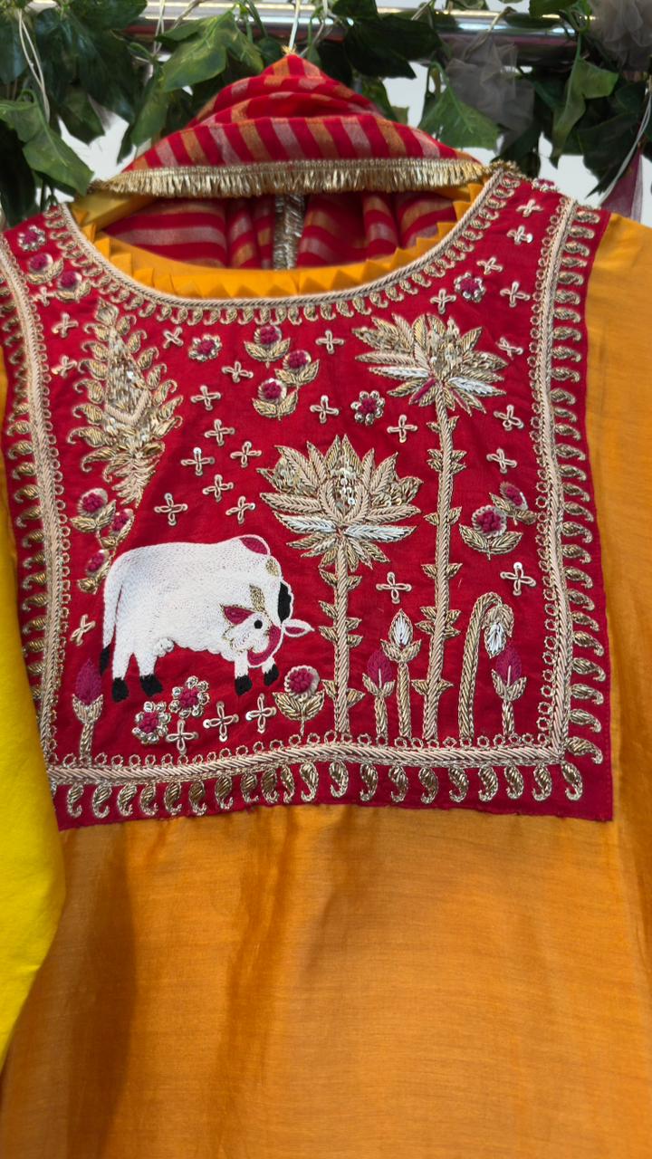 Picwai mul chandari premium suit with tissue organza Dupatta and pants