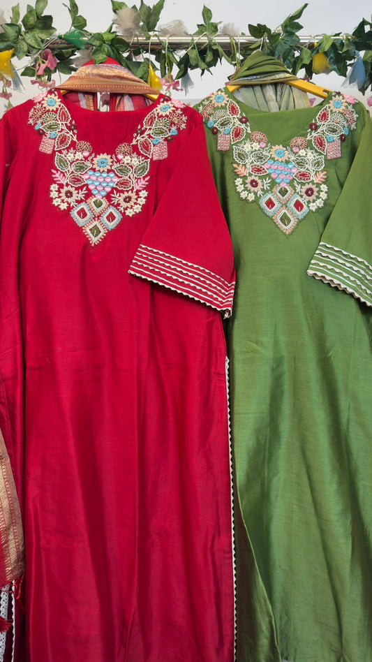 Picwai duppata with beautiful handwork chandari silk straight suit