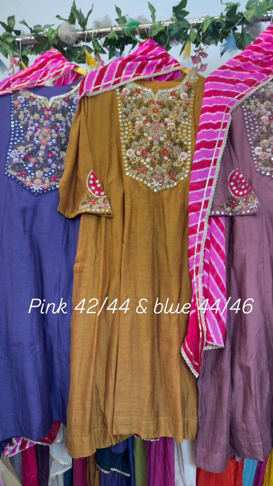 Lehriya duppata with real mirror work in mul chandari Aline suit