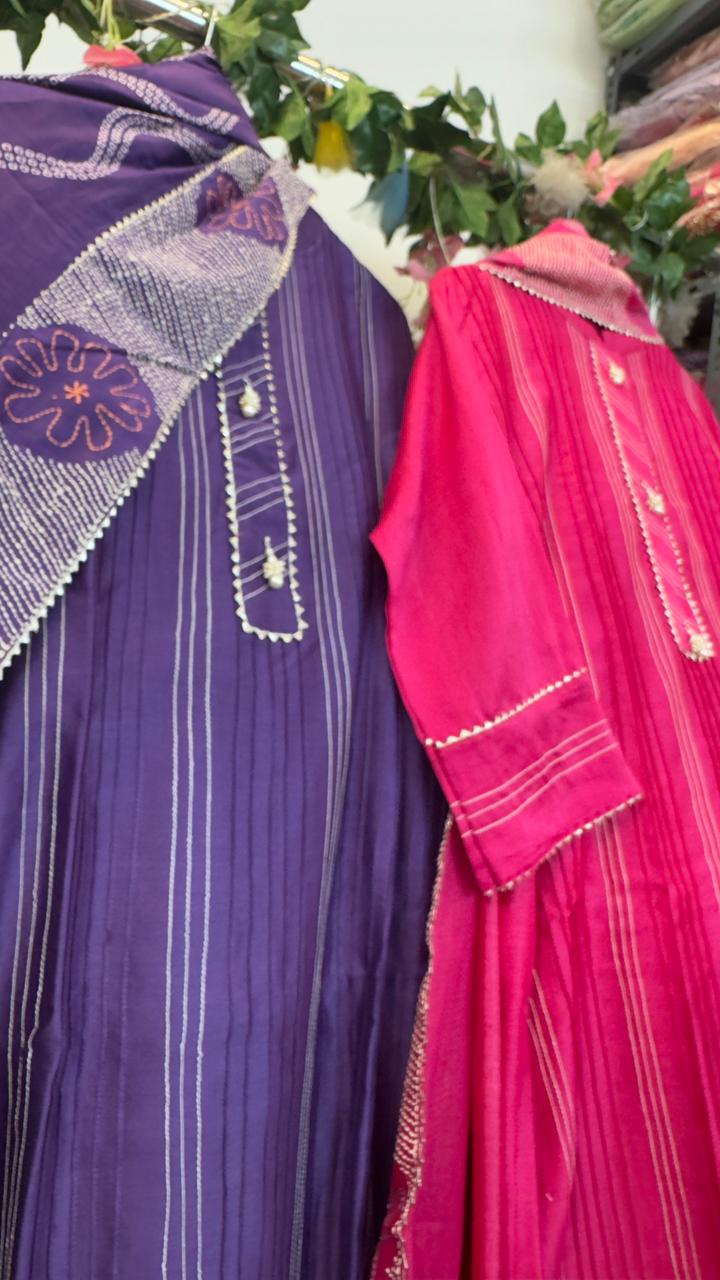 Katha heavy embroidery chandari silk straight suit