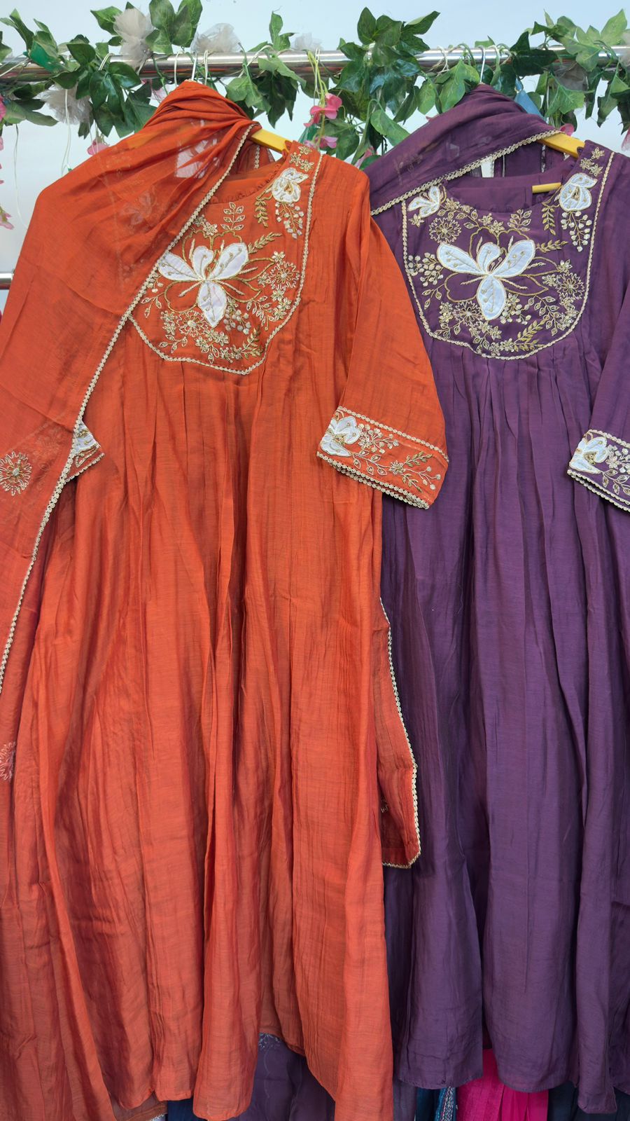 Appliqué u neck handwork mul chandari Aline suit