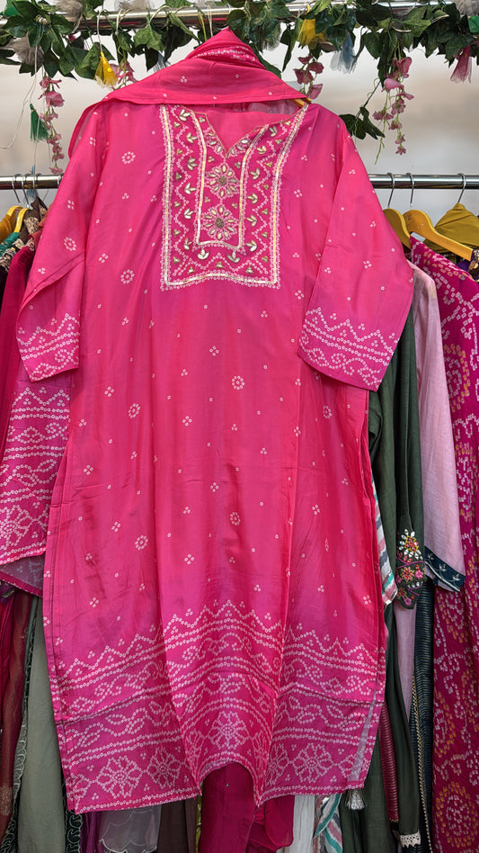 Pink gota  Bandhani pure silk suit