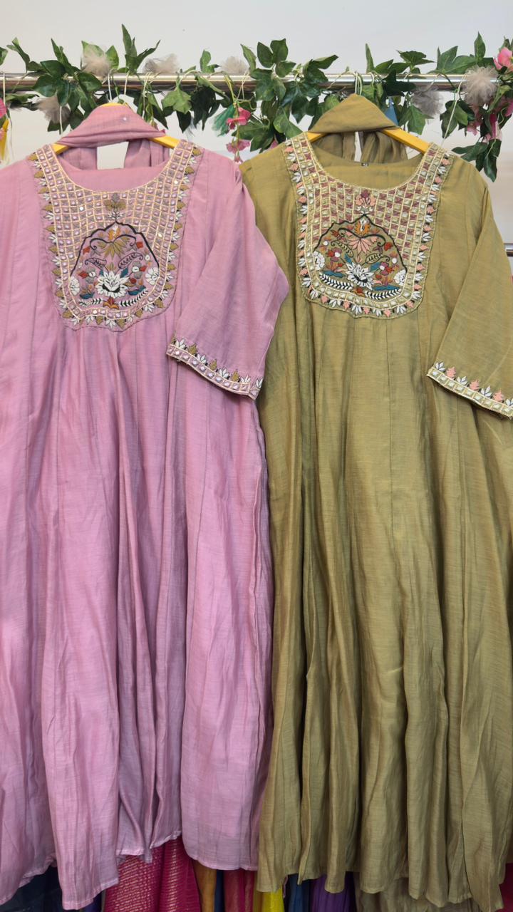 African handwork with real mirror work mul chandari suit