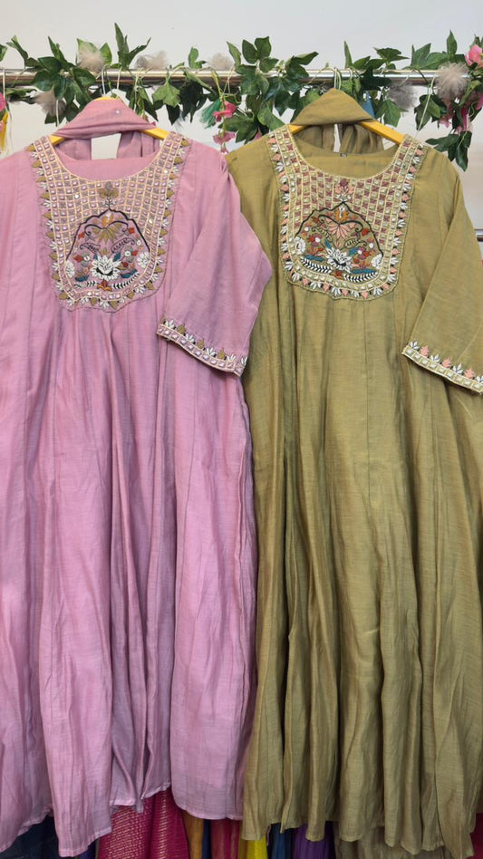 African handwork with real mirror work mul chandari suit