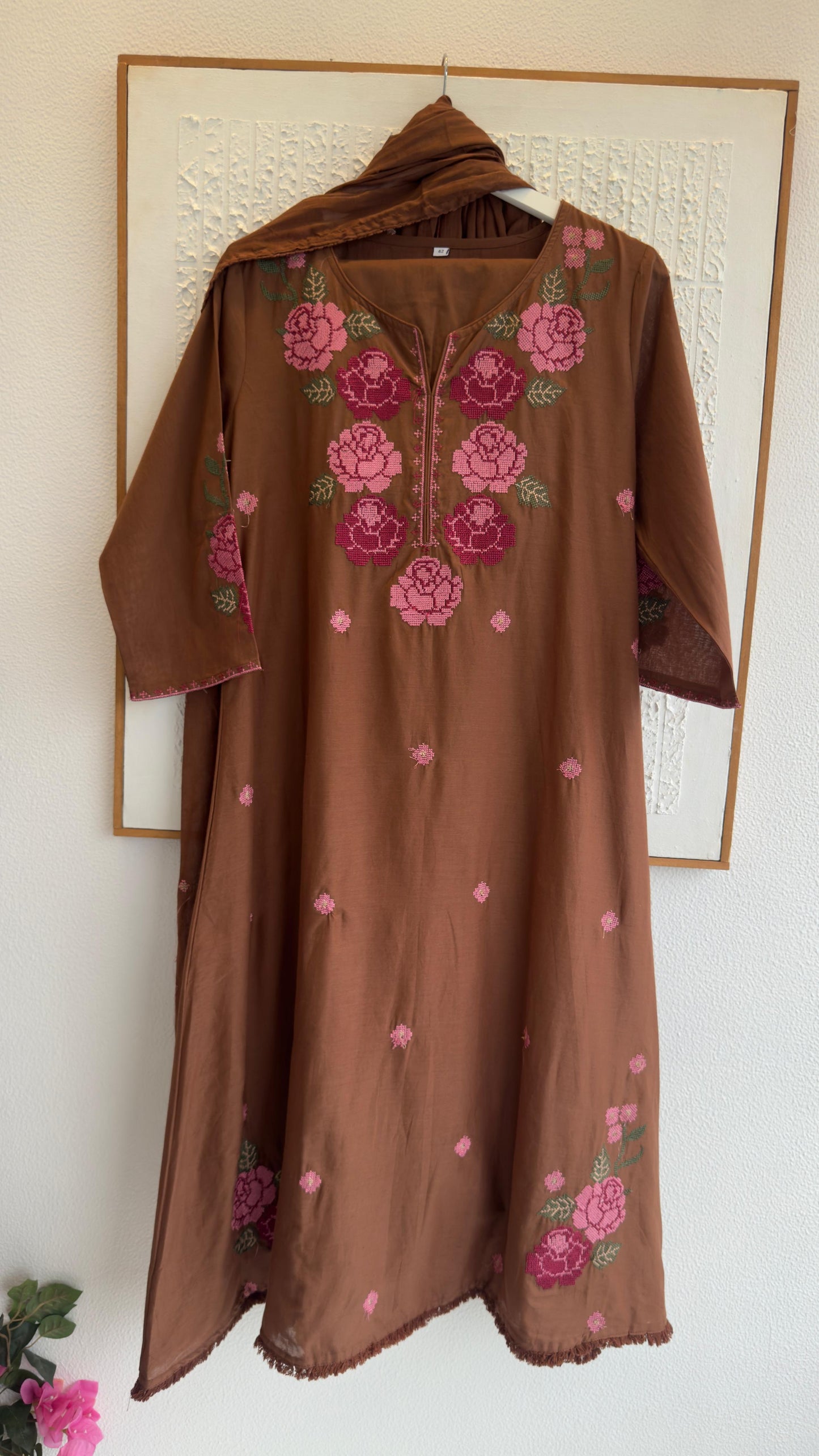 Rose cross embroidery cotton Aline suit