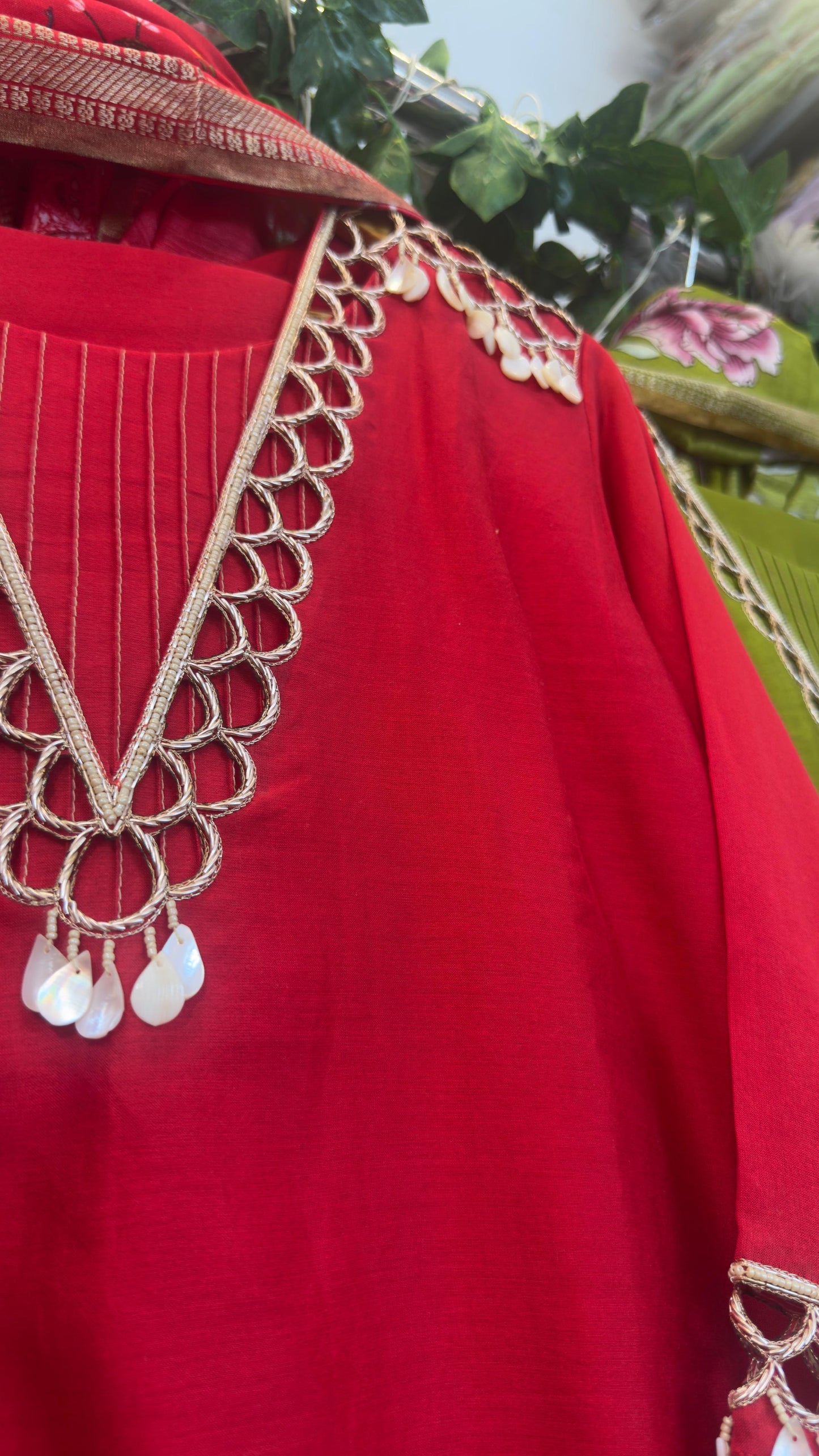 Double layer neck with zari cut work chandari silk suit with picwai duppatta