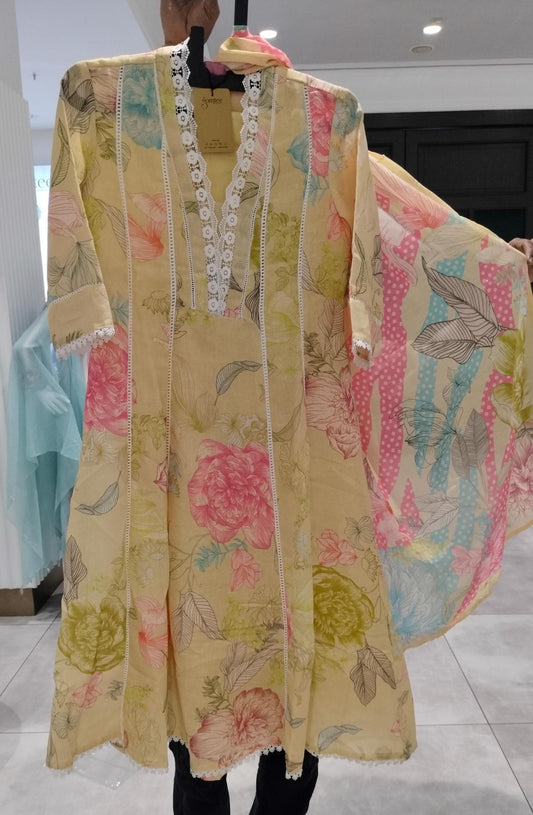 Yellow linen cotton Anarkali
