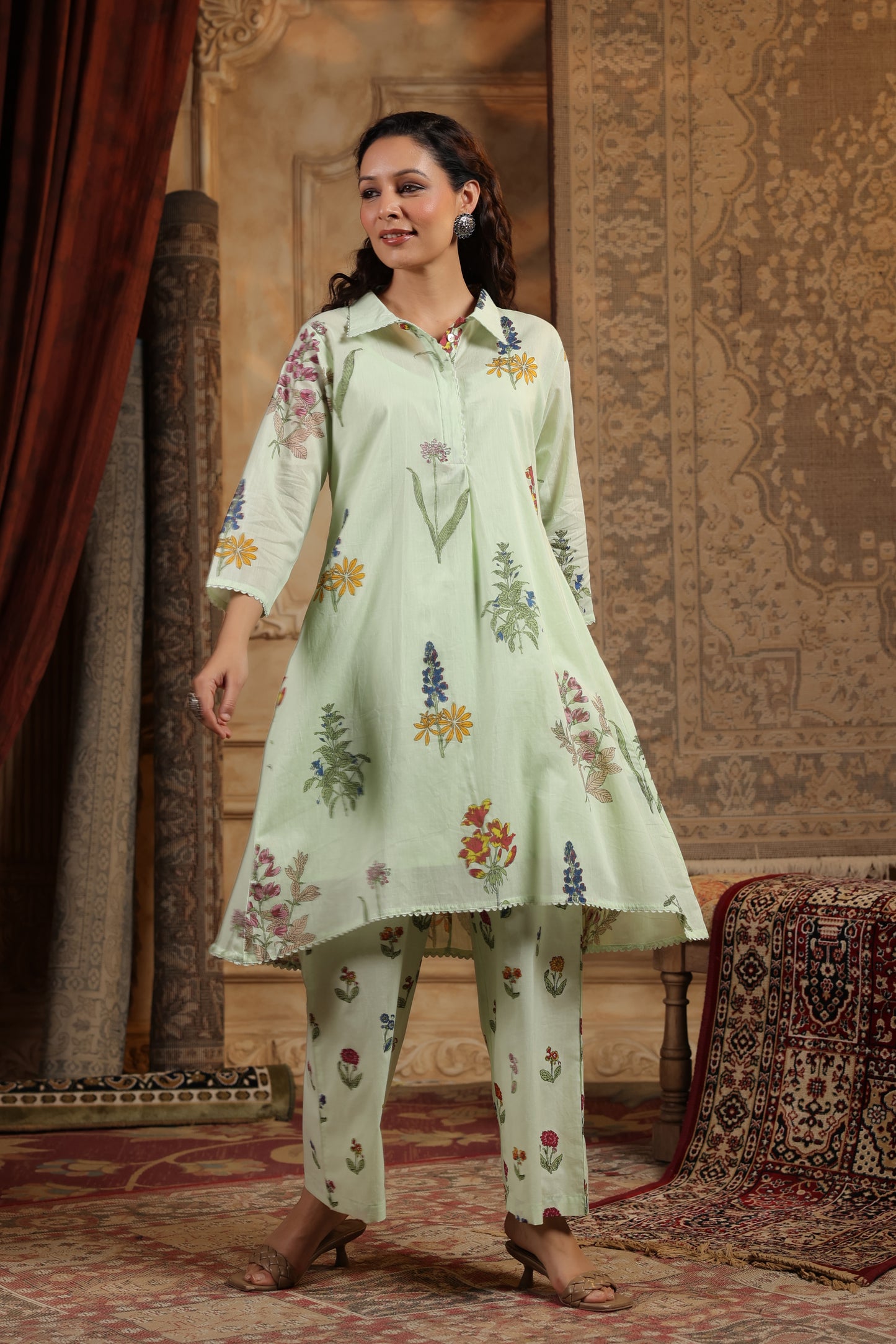 Mul cotton pista green co ord set