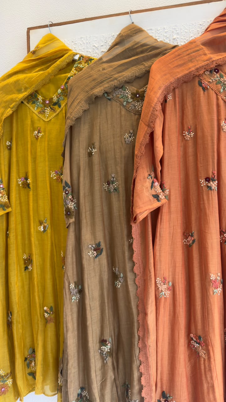Elegant Aline French embroidery mul chandari suit