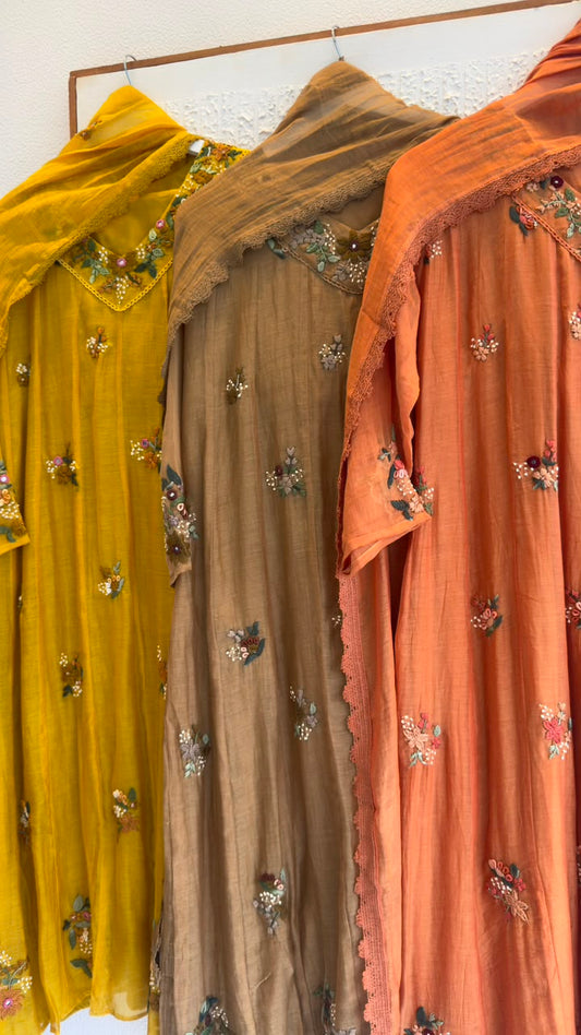 Elegant Aline French embroidery mul chandari suit
