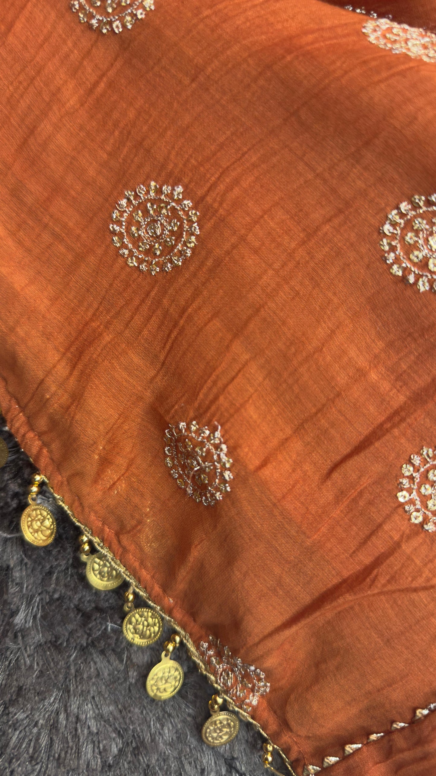 Heer classy Aline mul chandari suit with tissue dup & cotton silk pants